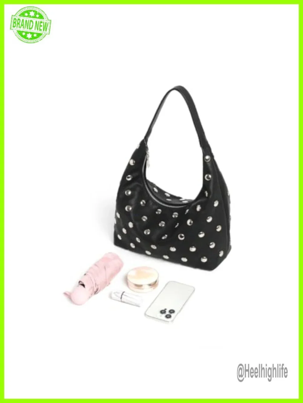 Studded Hobo Bag - Soft Vegan Leather Shoulder Handbag Slouchy Tote